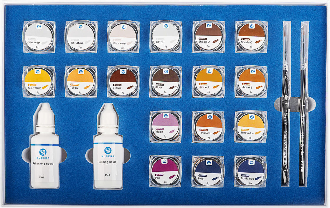 Yucera 치과 실험실 필수품 18색 세라믹 지르코니아 착색 및 글레이징 키트 (맞춤형 치아용)
