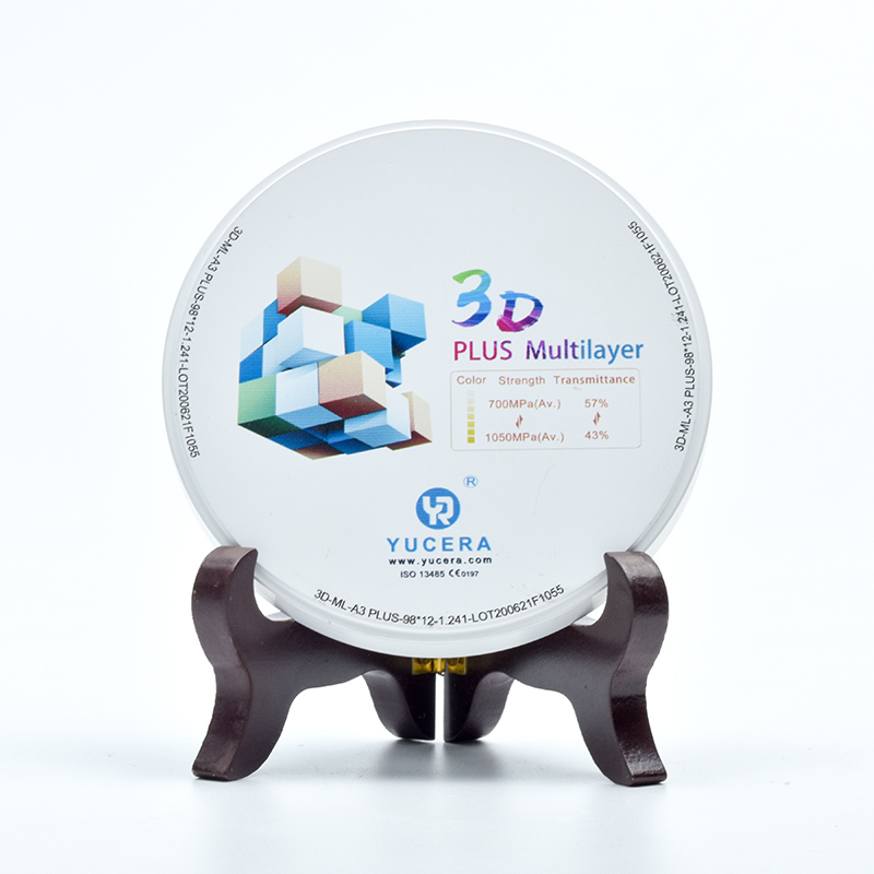 치과용 지르코니아 디스크 98mm YUCERA 3D 멀티레이어 | 1050MPa/43-57% 투과율 | ISO 13356 인증