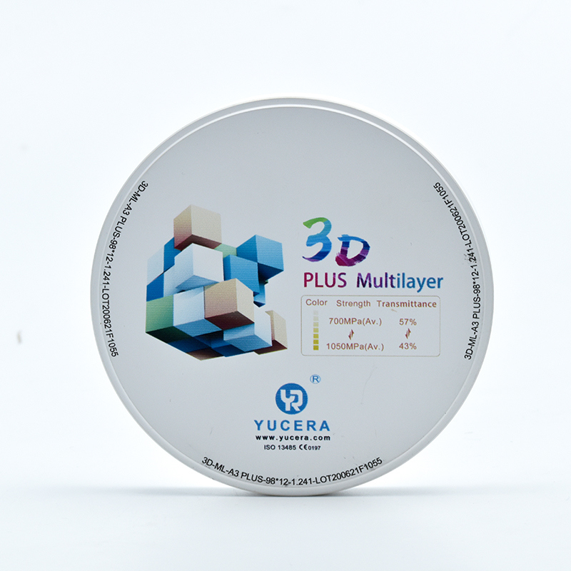 치과용 지르코니아 디스크 98mm YUCERA 3D 멀티레이어 | 1050MPa/43-57% 투과율 | ISO 13356 인증