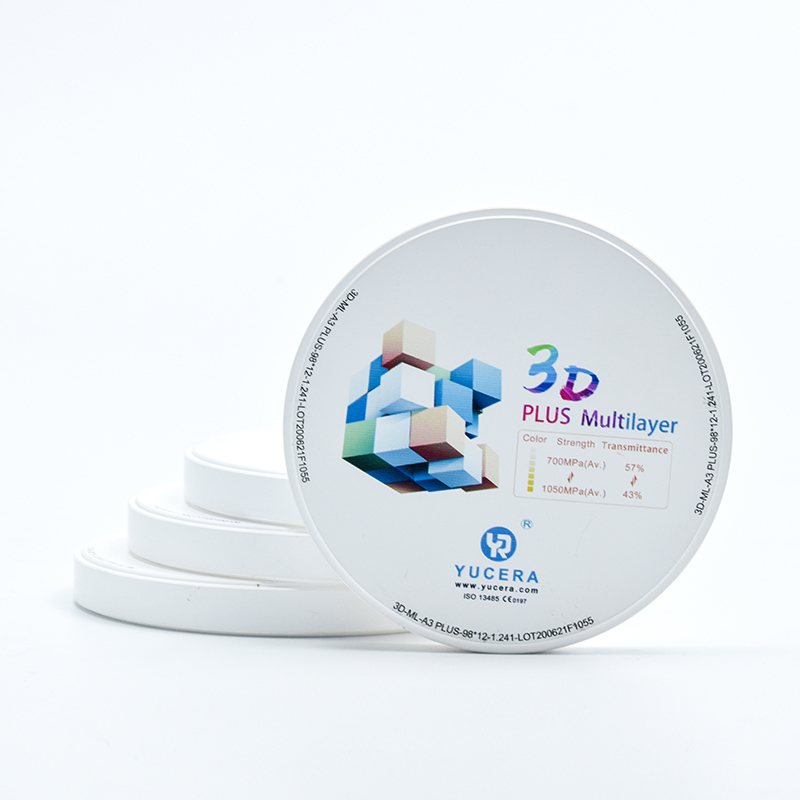 치과용 지르코니아 디스크 98mm YUCERA 3D 멀티레이어 | 1050MPa/43-57% 투과율 | ISO 13356 인증
