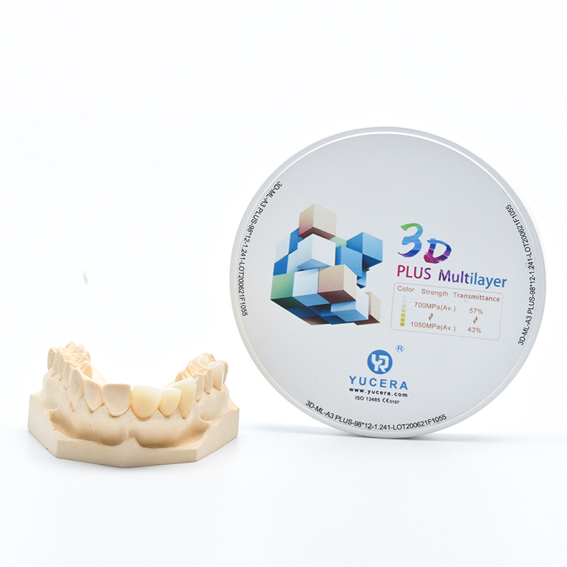 치과용 지르코니아 디스크 98mm YUCERA 3D 멀티레이어 | 1050MPa/43-57% 투과율 | ISO 13356 인증