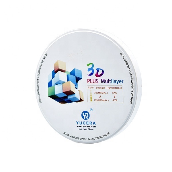 치과용 지르코니아 디스크 98mm YUCERA 3D 멀티레이어 | 1050MPa/43-57% 투과율 | ISO 13356 인증